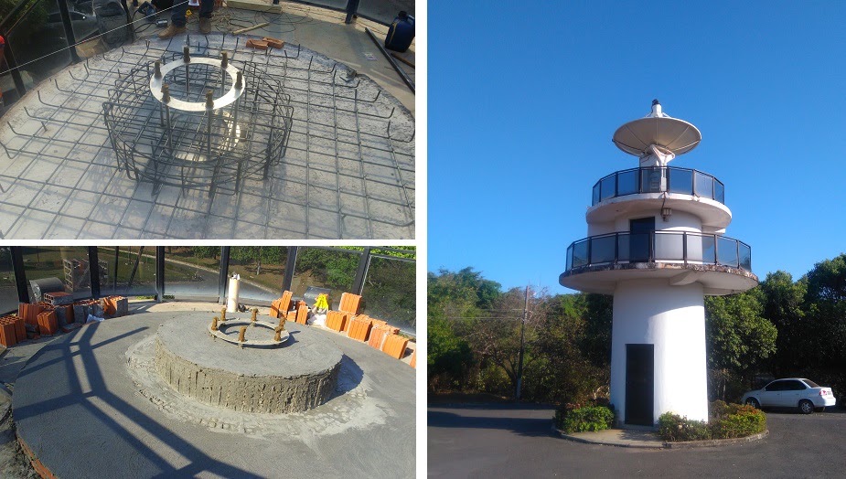Base de concreto e torre com antena Banda S